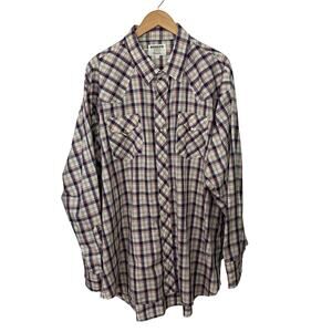 Vintage Ruddock Pearl Snap Shirt 20x36 Big Man Plaid USA Western Retro‎ 90s